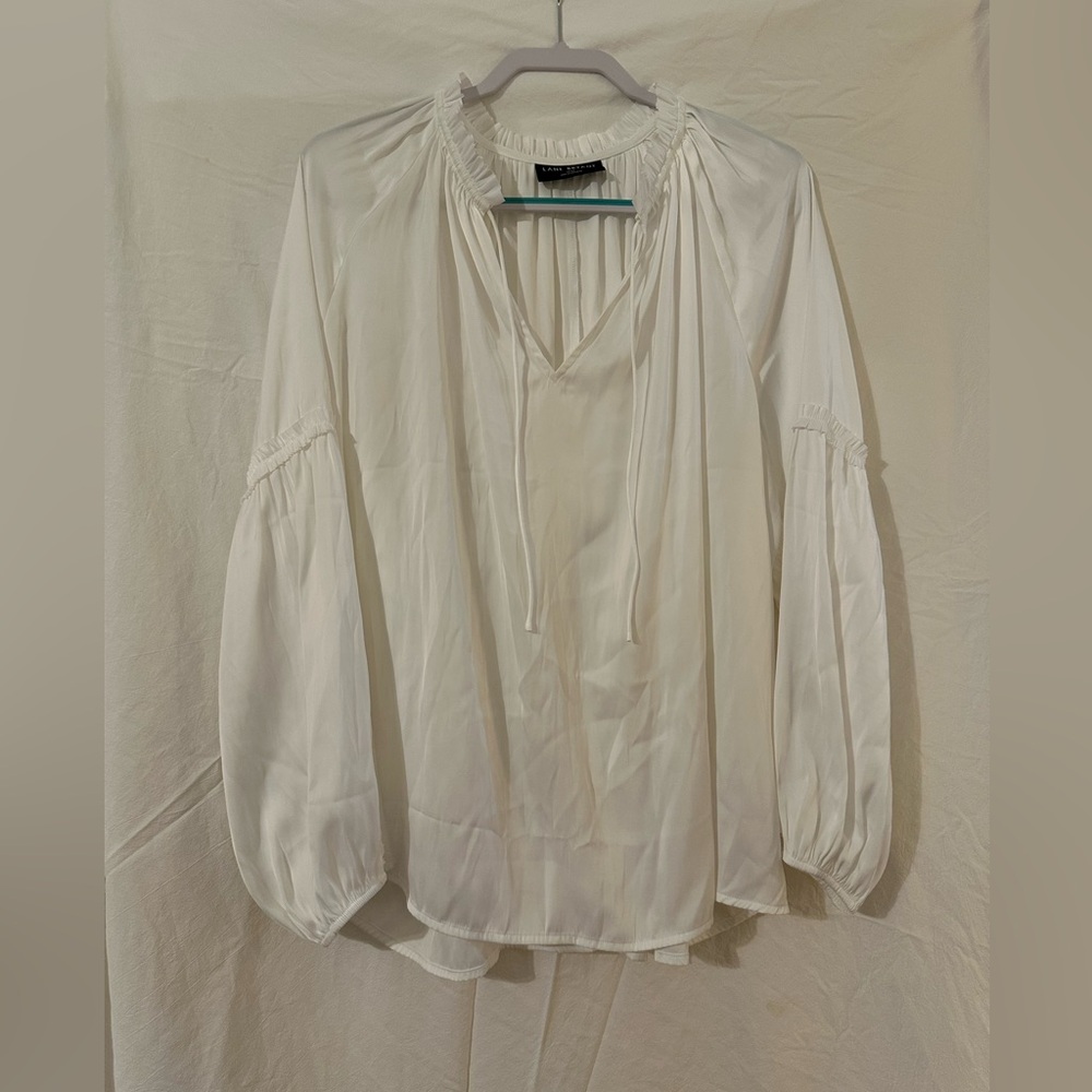 Lane Bryant Cream Blouse with Tie Neck